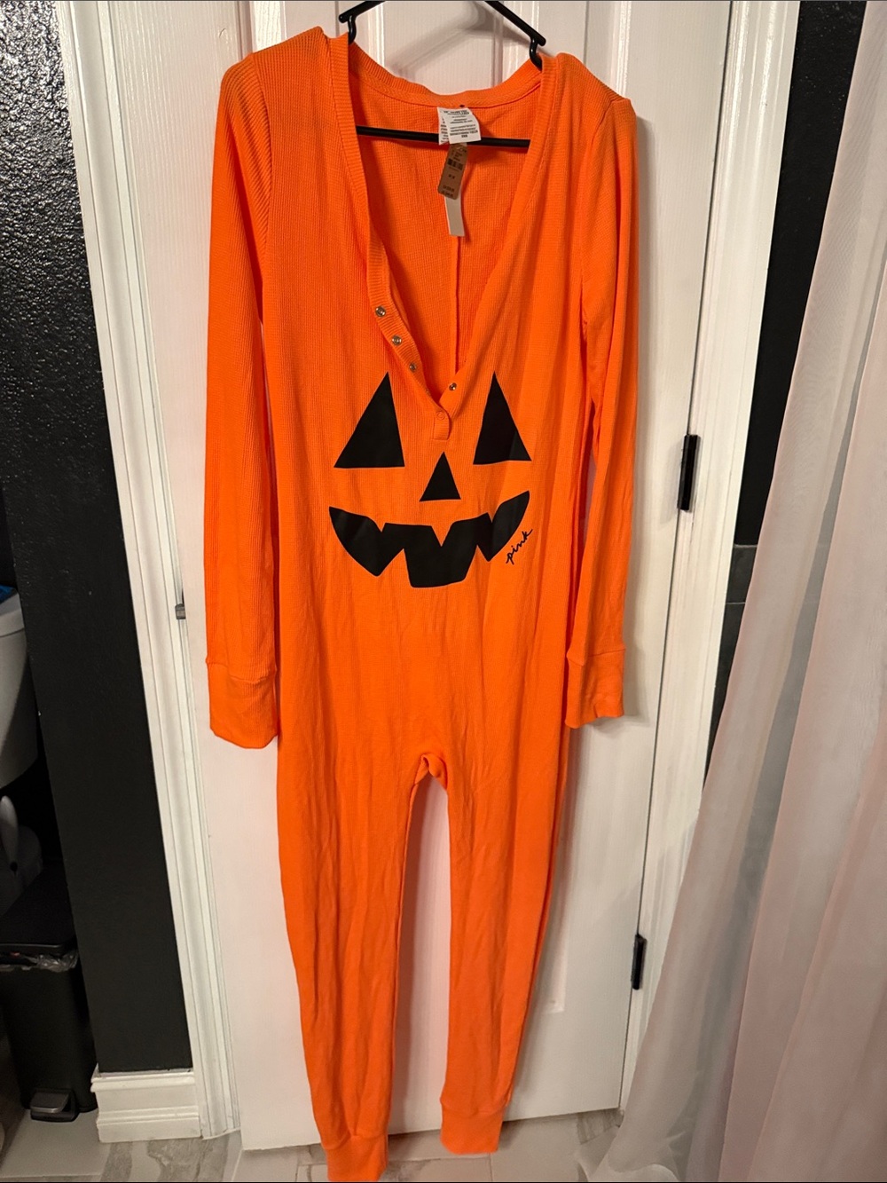 PINK Victoria's Secret Halloween Orange Long-Sleeve Onesie